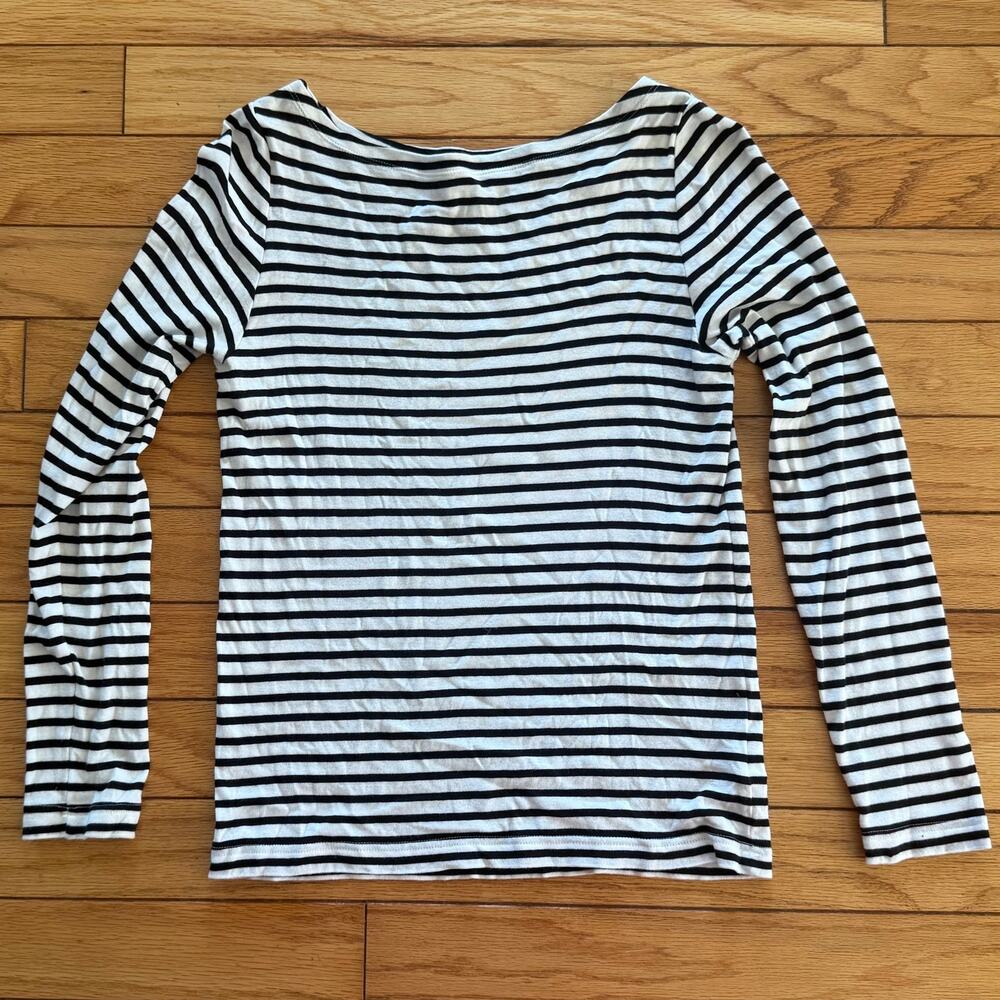 GAP Favorite Striped Long Sleeve Boatneck Black White French Girl Capsule Tee L